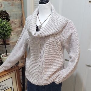Soho Women's Beige Cowl Neck Chunky Cableknit Y2K Sweater Size XL Fishermancore